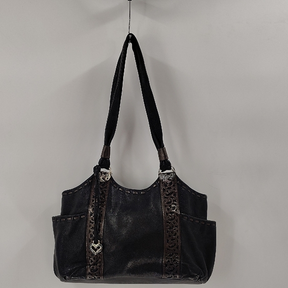 Brighton Handbags - Brighton Black Leather Shoulder Bag Double Strap